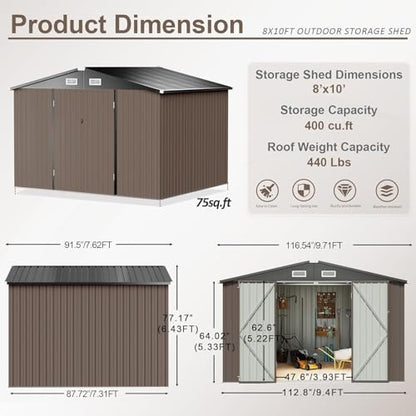 9.8x7.6 FT Shed Outdoor Storage Shed with Base