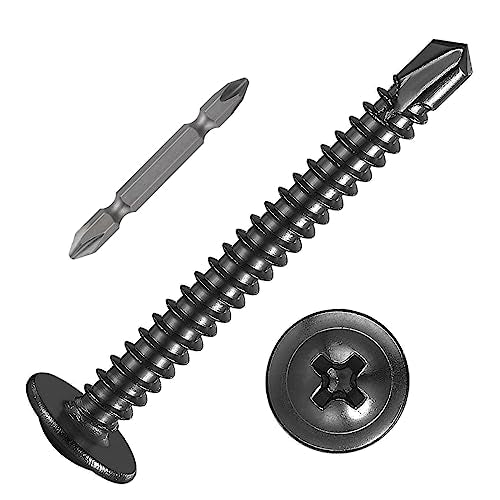 150Pcs)#8×1-1/2” for Sheet Metal Self-Tapping Screws 410 Black Stainless Steel Truss Head High-Strength Quick Tapping