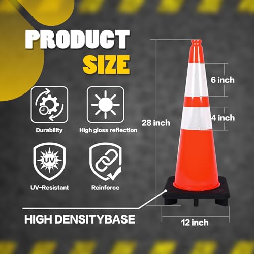 Traffic Cones 28 inch Orange 8 Pack Heavy Duty Safety Cones
