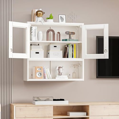 Metal Wall Cabinet with Locking Glass Doors & Magnetic LED Sensor Light