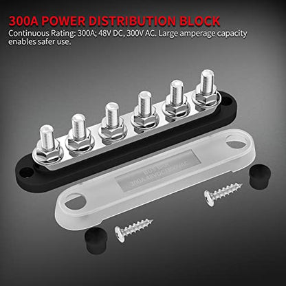 300A Bus Bar 12V Marine 12V Power Distribution Block with Cover 6 x 3 (2 Count)