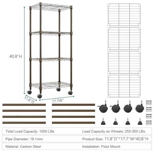 1000 lbs 4 Shelf Adjustable Heavy Duty Steel Wire Rack (4 Count)