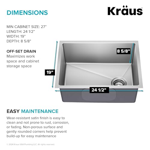 Stainless Steel 25 in 18 Gauge Undermount Sink KHU641