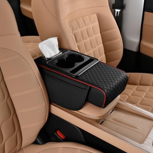 Center Console Cover Booster Multifunctional Center Console Cushion Pad with Cup Holder & Tissue Box & Side Pockets Arm Rest Cover for Car
