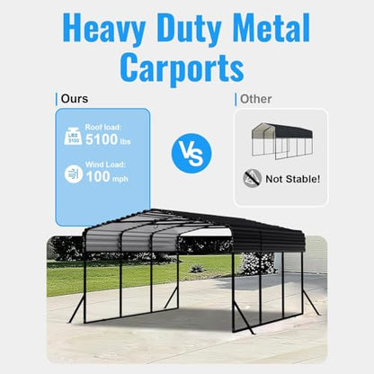 10x15FT Heavy Duty Metal Carport with Side Support Poles for All Weather