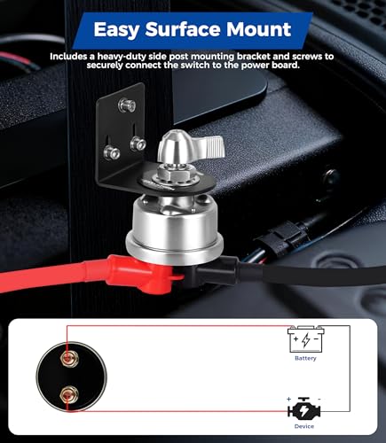 300A 12V 48V Battery Disconnect Switch with 2GA Cable Side Post Mounting Bracket High Current Battery Cut Off Heavy Duty Master Switch for Car Boat RV ATV UTV Vehicles