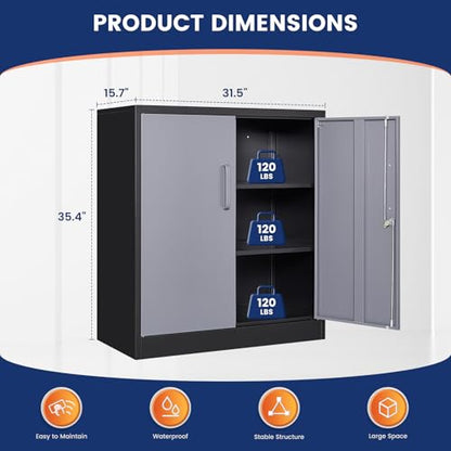 Metal Garage Storage Cabinet with 2 Doors and 2 Adjustable Shelves