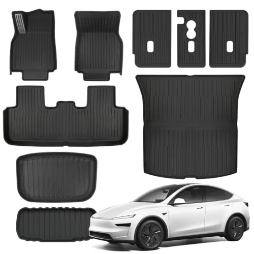 TPE Floor Mats fit for Tesla Model Y Standard 2025 2026 All Weather TPE Cargo Liner Cargo Trunk Accessories and Cargo Trunk Mats Front Rear Cargo Mat Full Set
