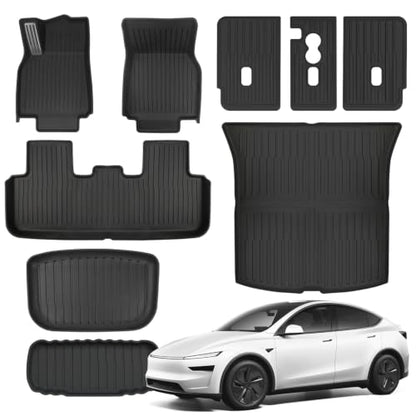 TPE Floor Mats fit for Tesla Model Y Standard 2025 2026 All Weather TPE Cargo Liner Cargo Trunk Accessories and Cargo Trunk Mats Front Rear Cargo Mat Full Set