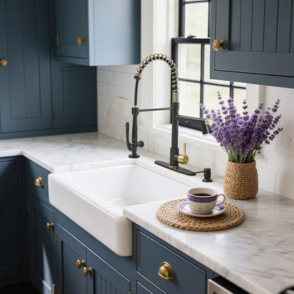 Commercial Kitchen Faucets with Pull Down Sprayer Matte Black&Gold