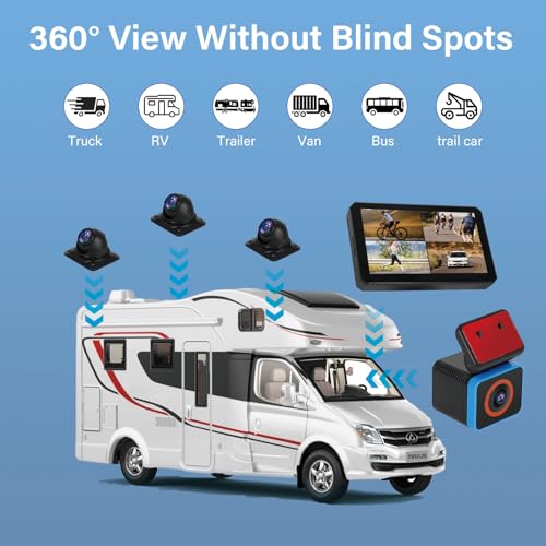 6CH AI WiFi GPS Sentry Mode RV Backup Camera System 10.1" Touch Screen Monitor with 4 1080P Rear Side View Camera