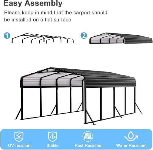 12x20 FT Metal Carport with Extra 6 Side Reinforcement Support Rods (1012 Cubic Feet)