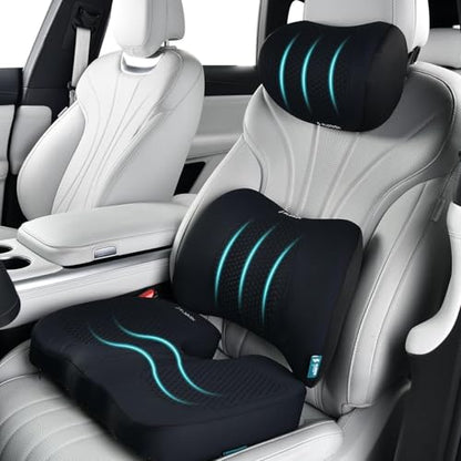 3 PCS Seat Cushion for Carseat Lumbar Support Pillow Car Neck Headrest Pillows Memory Foam Gel Memory Foam Massage Point Seat Pads Pressure Relief Back Cushion for Office Chair (3 Count)