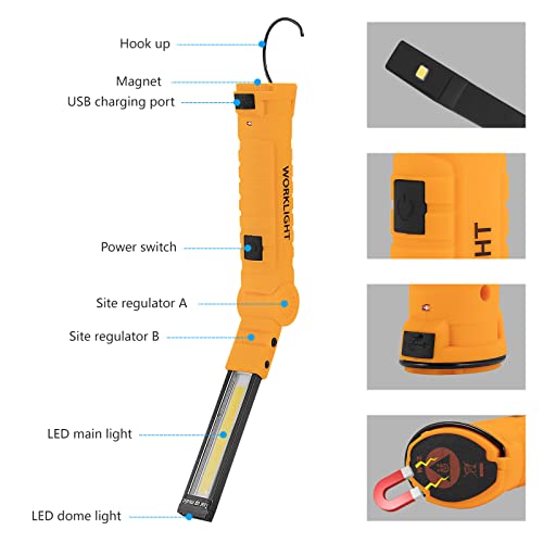4 Pack Rechargeable LED Work Lights with Magnetic Base and 360° Rotation (4 Count)