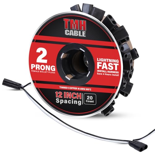 20 Count 2 Prong Wire Harness Roll Double Female Bullet Plug 18 Gauge (19 Foot)