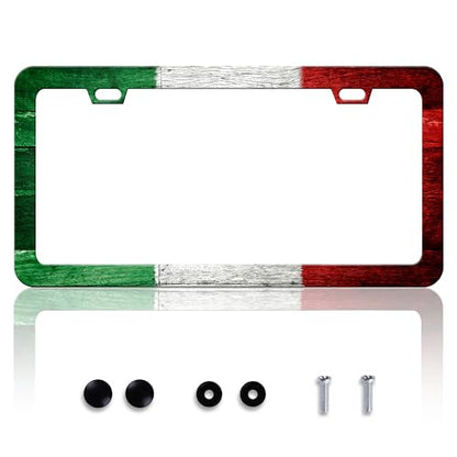 Italy Flag License Plate Frame Italian Flag Stainless Steel 6x12 Inch 2Hole