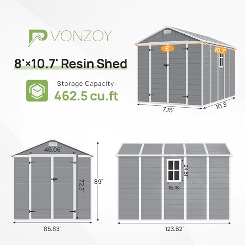 8x10.5 FT Outdoor Plastic Storage Shed with Floor
