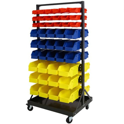 90 Parts Bin Rack Garage Storage Unit 9 Tiers System Steel Shelf with Portable Wheels