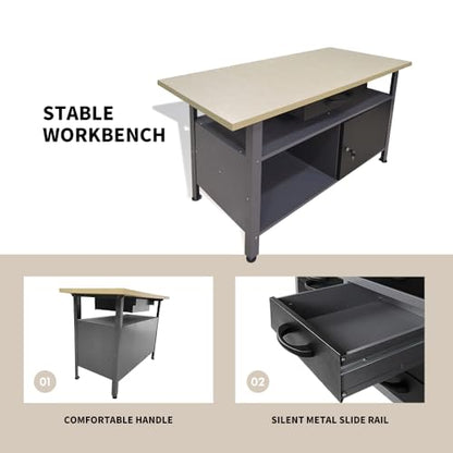 Garage Tool Storage Cabinet Workbench Desk with Wood Top