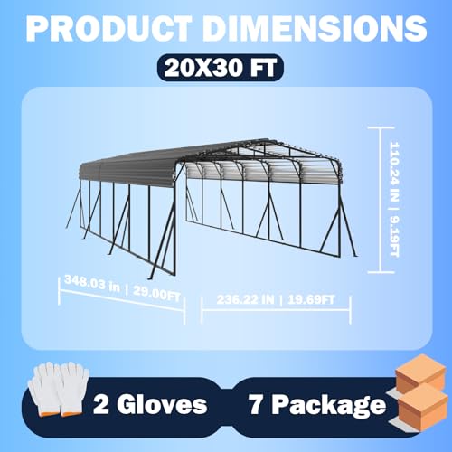 20X30 FT Metal Carport with Reinforced Galvanized Roof