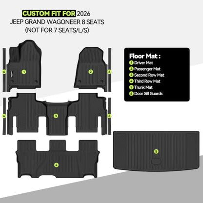 All Weather TPE Floor Mat Set for 2026 Jeep Grand Wagoneer 8 Seats