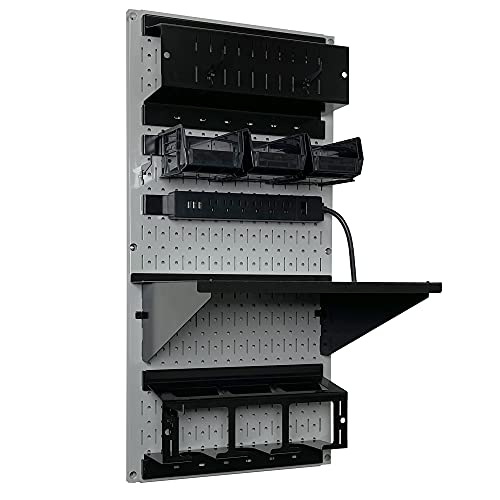 Power Tool Storage Organizer Kit Cordless Drill Holder Charging Station Rack 16” x 32” Metal Pegboard Organization System