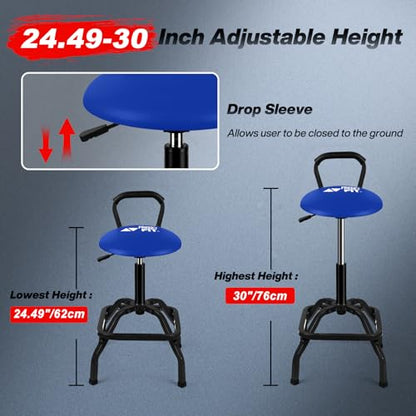 Garage Stool Adjustable Height Swivel Work Mechanic Shop Stool with Backrest