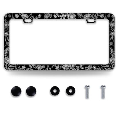 Line Art Flowers License Plate Frame Beautiful Floral License Plate Frames