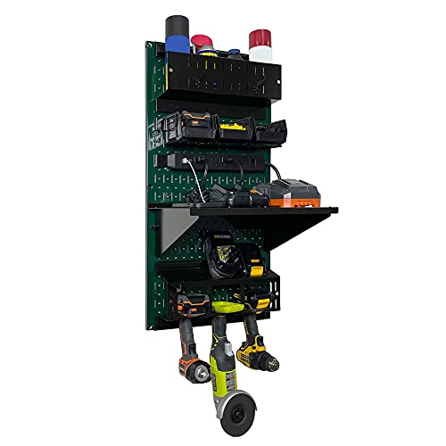 Power Tool Storage Organizer Kit Cordless Drill Holder Charging Station Rack 16” x 32” Metal Pegboard Organization System