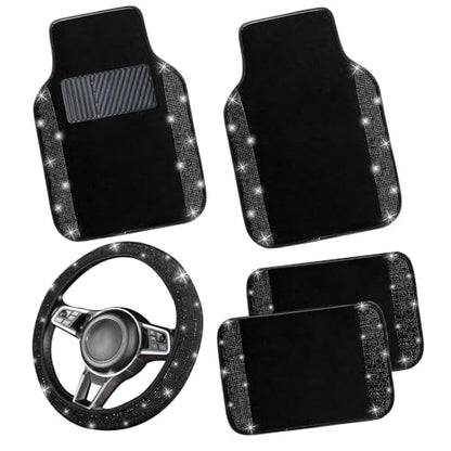 Bling Car Floor Mats Full Set and Steering Wheel Cover