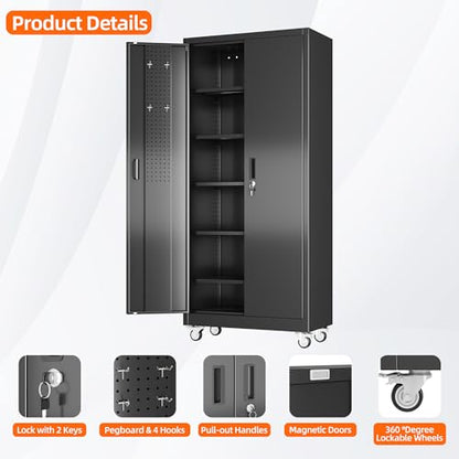 71" Metal Storage Cabinet with Wheels