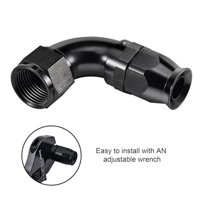 12AN 90 Degree PTFE One Piece Full Flow End Hose Fitting Aluminum Black