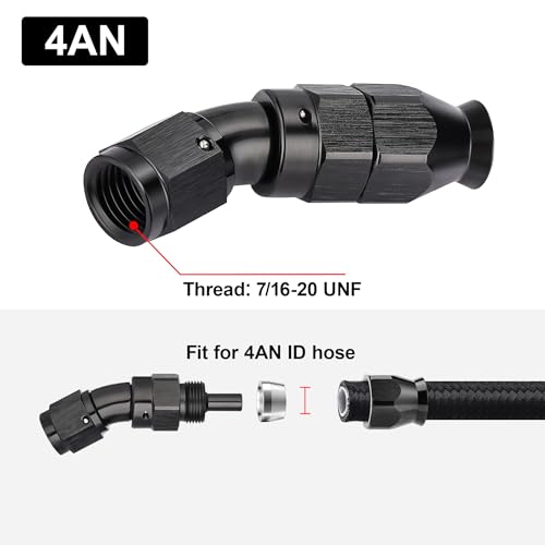 4AN 30 Degree PTFE One Piece Full Flow End Hose Fitting Aluminum Black