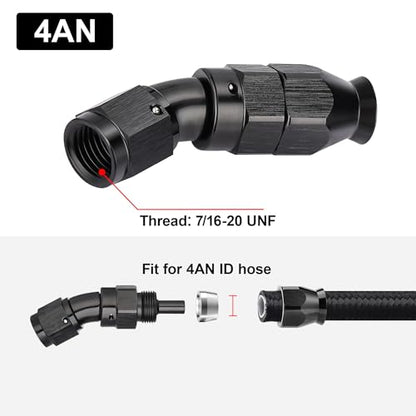 4AN 30 Degree PTFE One Piece Full Flow End Hose Fitting Aluminum Black