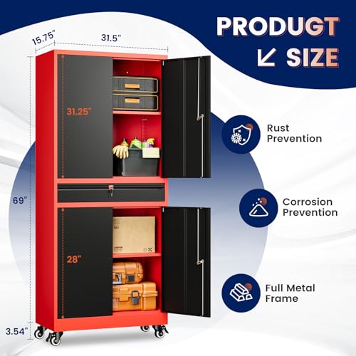 Metal Garage Storage Cabinet with Locking Doors and Adjustable Shelves