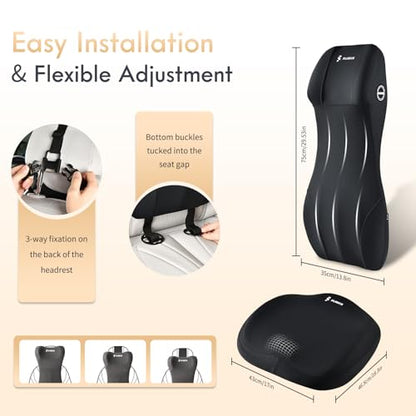 Car Seat Cushion and Lumbar Support Headrest Pillow Memory Foam Ergonomic Car Cushion Back Neck Support Pillow Sciatica & Back & Tailbone Pain Relief Cushion for Car Seat Driving