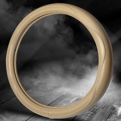 Top Grade Beige Genuine Leather Steering Wheel Cover Men Women