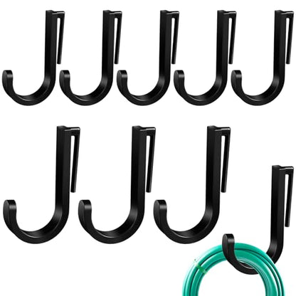 8 Pcs J Tool Hooks Plastic Multi Purpose Shed Accessories for Wall Black Shed Hanger Storage for Garage Hanging Shovel Rake Sports Equipment (8 Count)