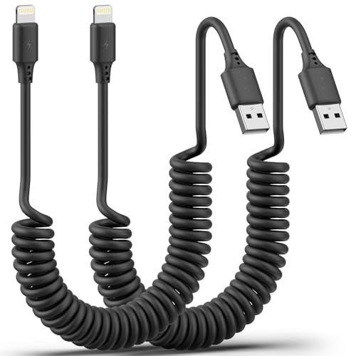 Coiled USB A to Lightning Cable (2 Count)