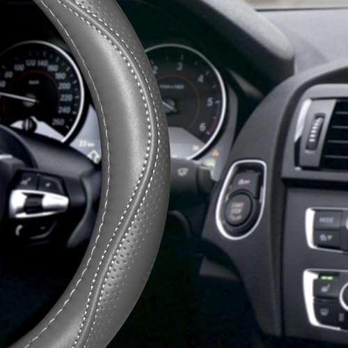 Top Grade Gray Genuine Leather Steering Wheel Cover Men Women
