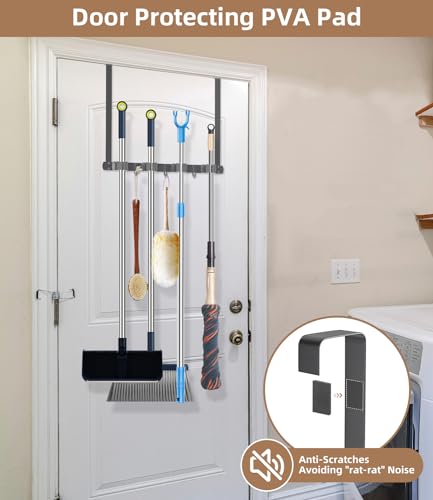 Broom Holder Over The Door with Hooks