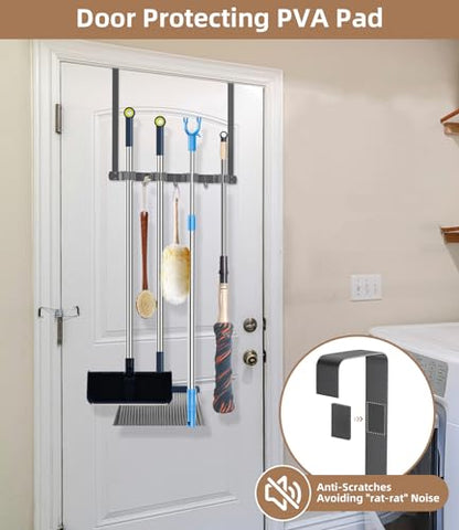 Broom Holder Over The Door with Hooks