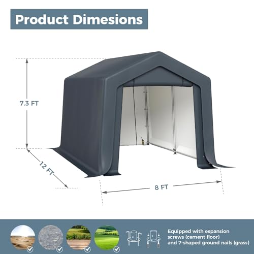 8x12 ft Storage Shelter Shed Portable Outdoor Carport Garage