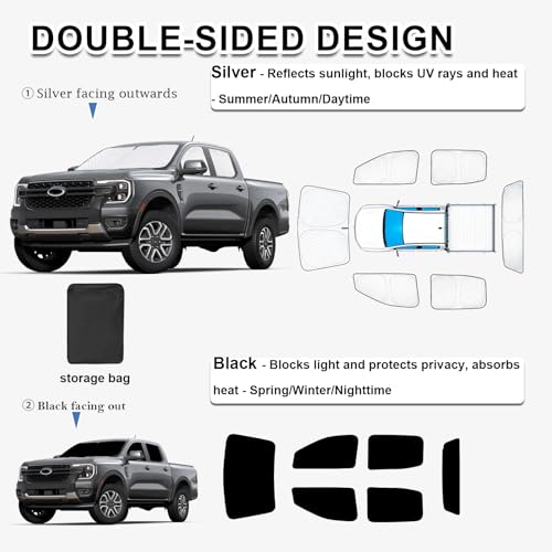 6pcs Thicken Sun Shade for Ford Ranger 4Door 2019