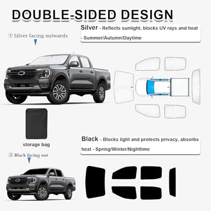 6pcs Thicken Sun Shade for Ford Ranger 4Door 2019