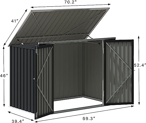 Outdoor Storage Shed 5.8 x 3.3 FT Metal Trash Shed Waterproof Outside Storage with Lid Chain Hydraulic Gas Rod for Trash Can Weeding Tools