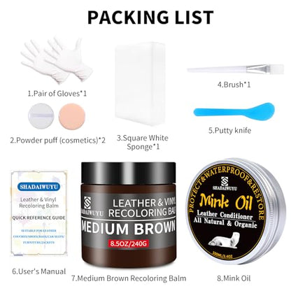 8.5oz Leather Recoloring Balm with 100ml Mink Oil