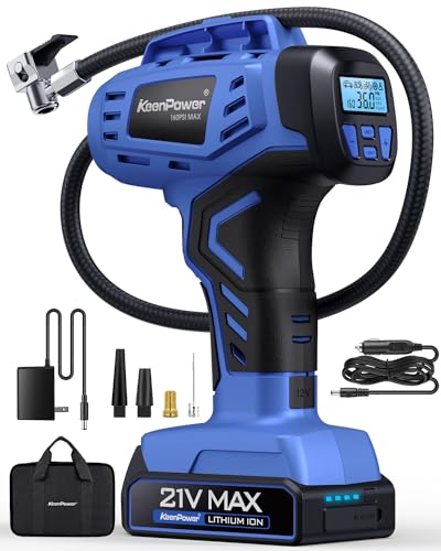Smart Cordless Tire Inflator Portable Air Compressor Rechargeable 21V Battery Powered 160PSI Handheld Air Pump w