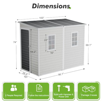 4x8 FT Resin Storage Shed with Floor Windows and Vents