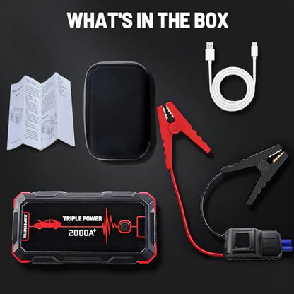 Portable Battery Jumper Starter 2000A Peak 12V Car Jump Starter & Power Booster